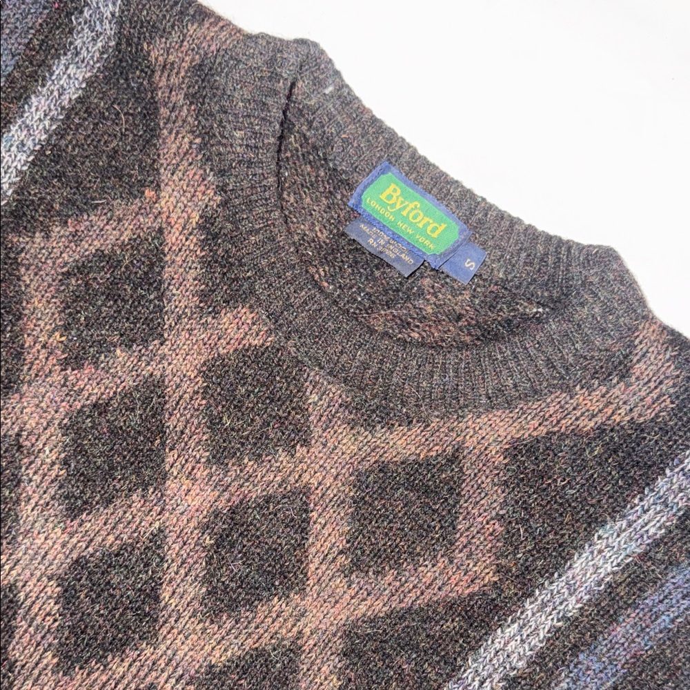 Vintage  Argyle Crewneck Sweater in Brown and Tan 100% Wool Small